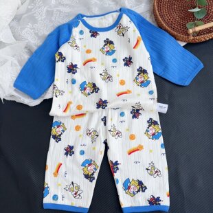 100-140码 夏季儿童纯棉七分袖套装  呼吸棉透气软糯卡通男童睡衣