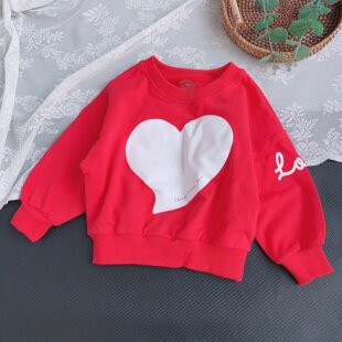 100-140码 秋季贝贝祖纯棉女童卫衣春甜美爱心可爱女孩长袖套头衫