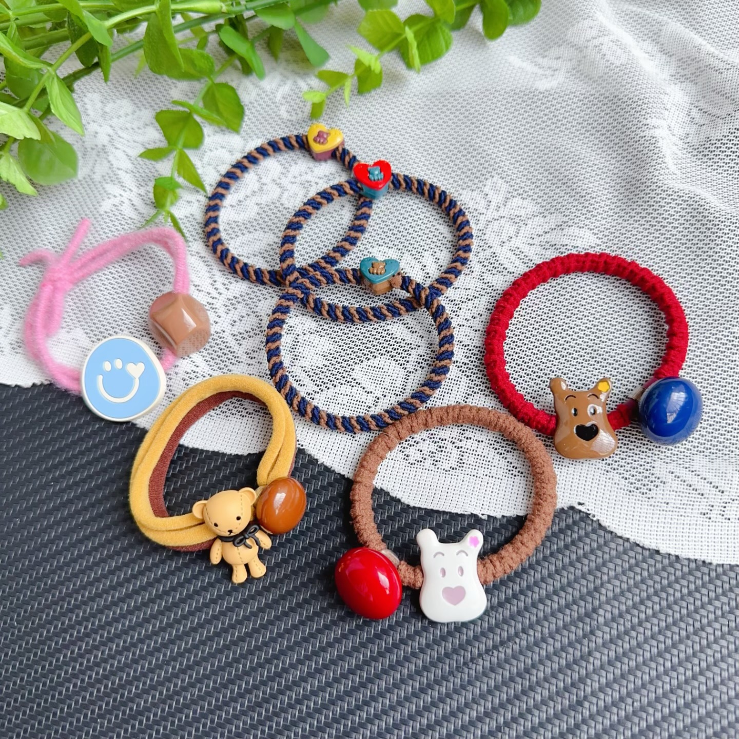 可露丽色系少女狗狗发圈 甜美女生小肠头绳丸子头发绳马尾辫皮筋