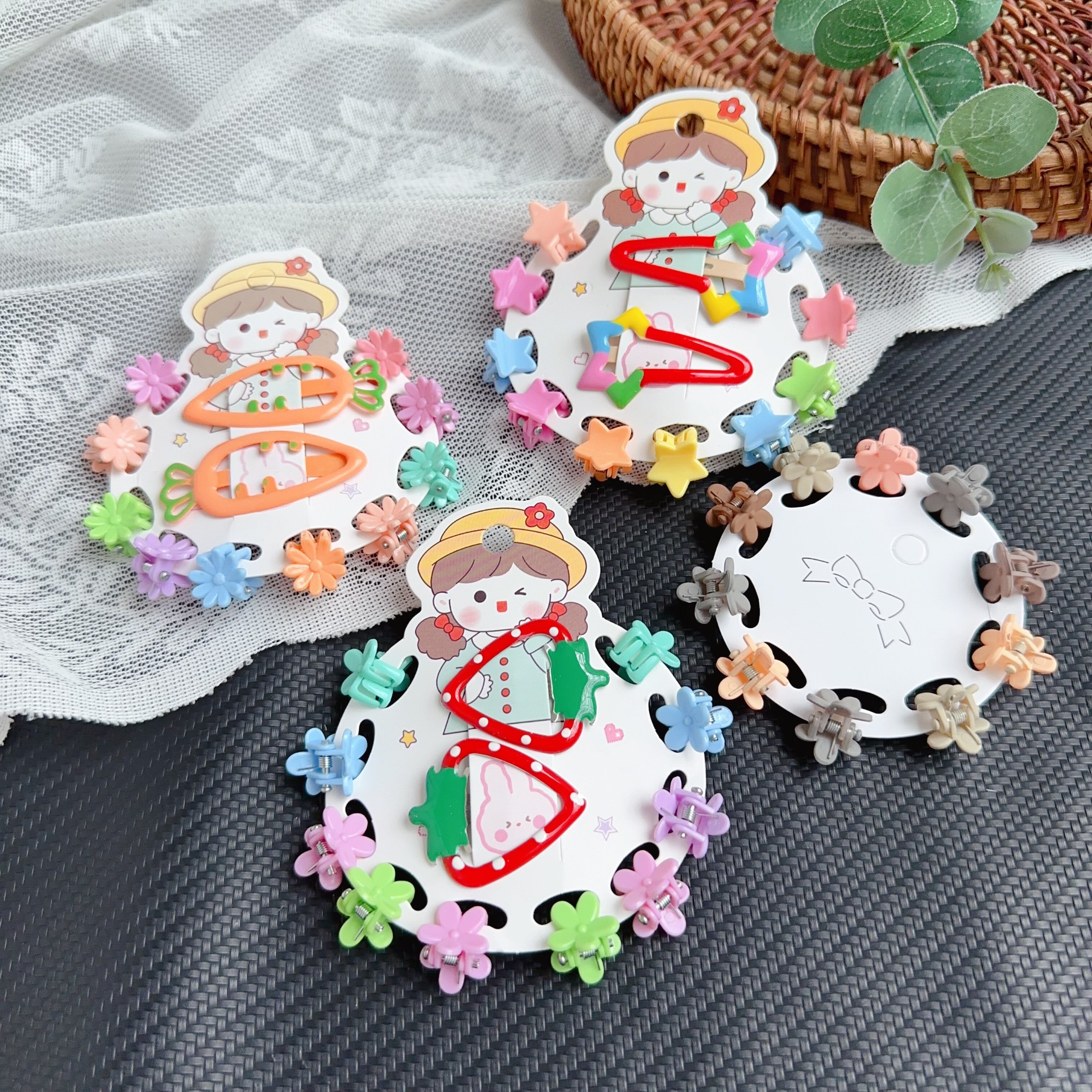 可爱花朵抓夹女童发夹套装