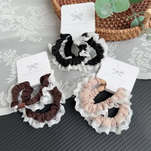 2条装 韩版甜美女生皮筋 冰丝蕾丝小肠发圈 中大童扎马尾高弹发饰