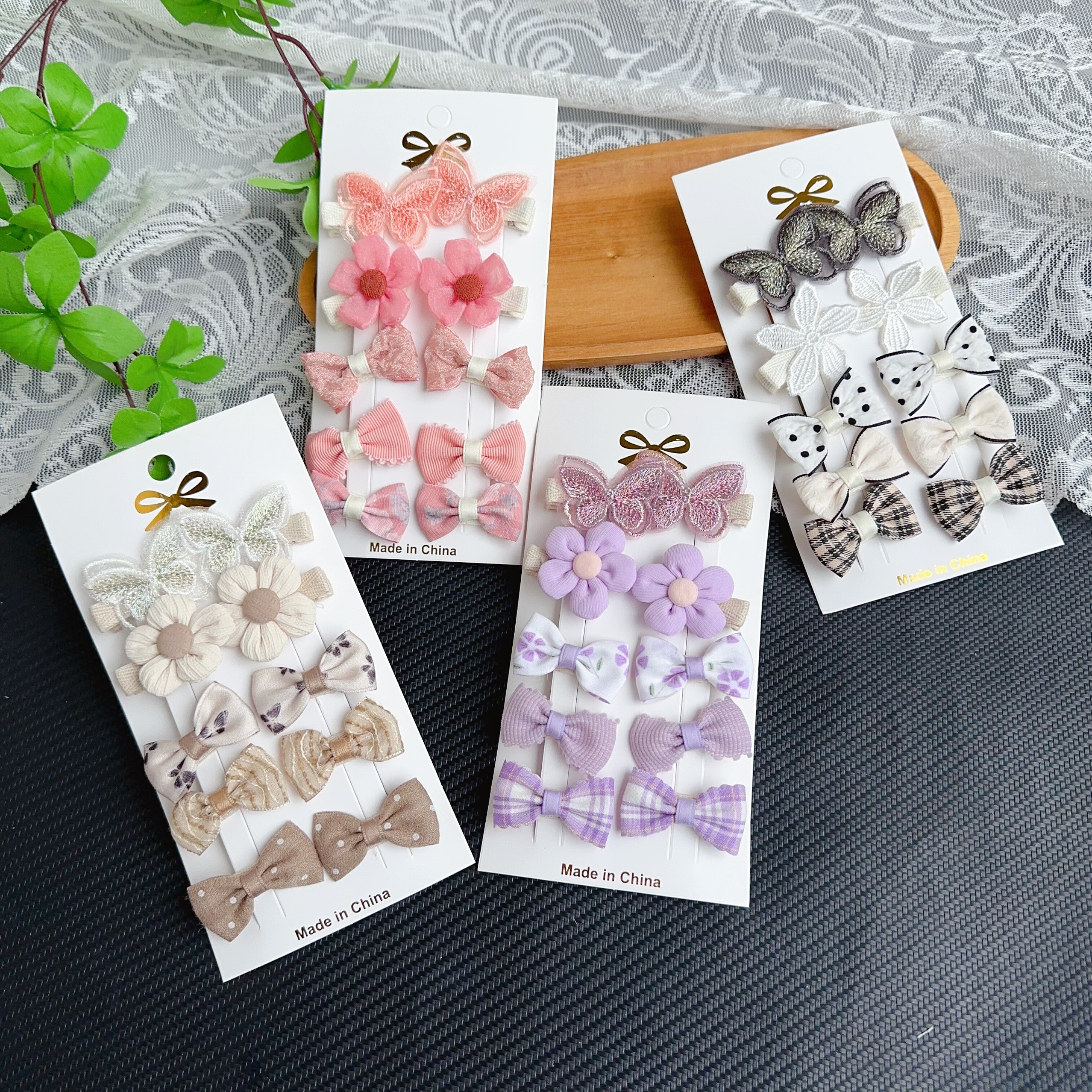 新品奶咖色蝴蝶结小香风格子碎花民族风全包布宝宝发夹婴幼儿发卡