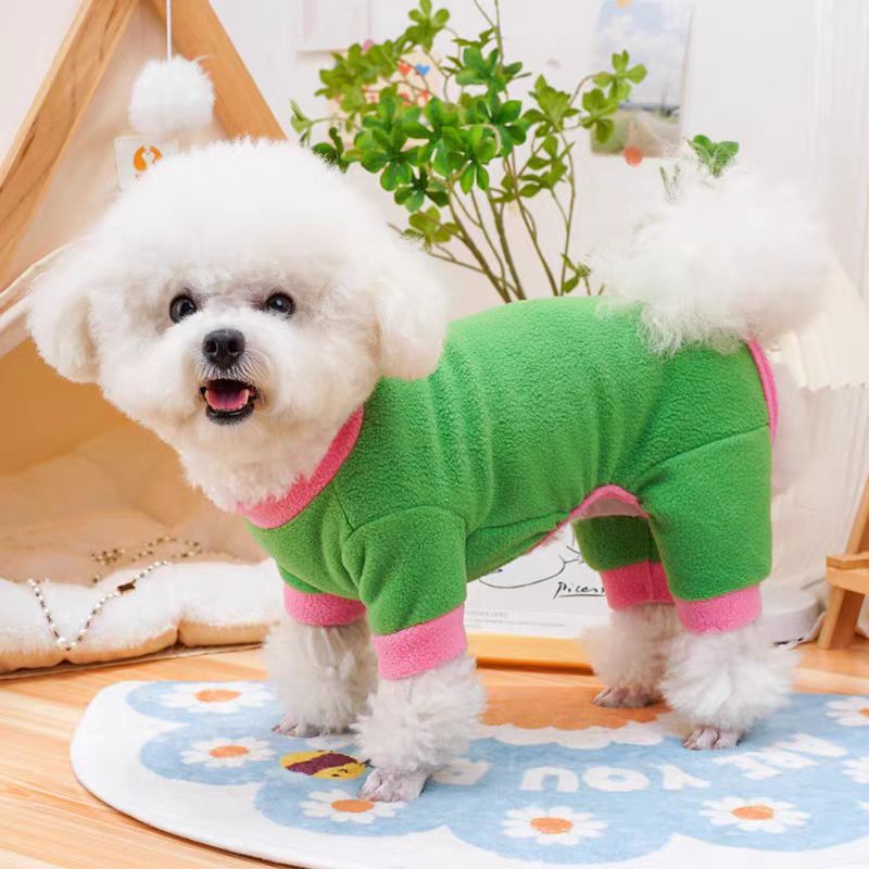 可牵引狗狗衣服秋冬款小型犬比熊泰迪雪纳瑞冬季保暖米粒绒四脚衣