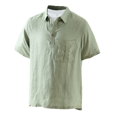 日系复古纯亚麻男士短袖衬衫