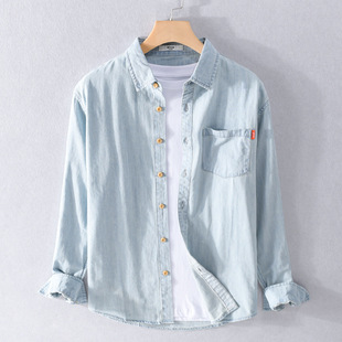 衬衫 牛仔长袖 外套舒适帅气百搭流行日系潮男青年 四季 100%纯棉男装