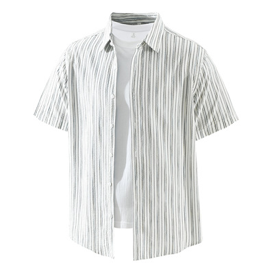 日系纯棉条纹短袖衬衫