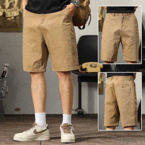 夏季阿美咔叽工装男短裤宽松休闲简约舒适青年百搭男裤子纯棉直筒 - 封面