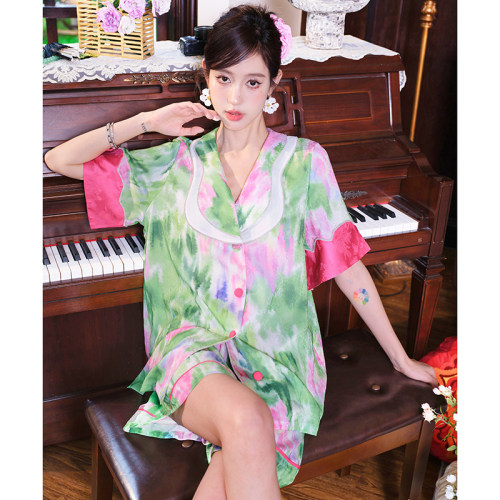可拆卸胸垫缎面家居服女