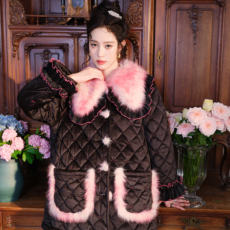 三层夹棉加棉加厚家居服套装