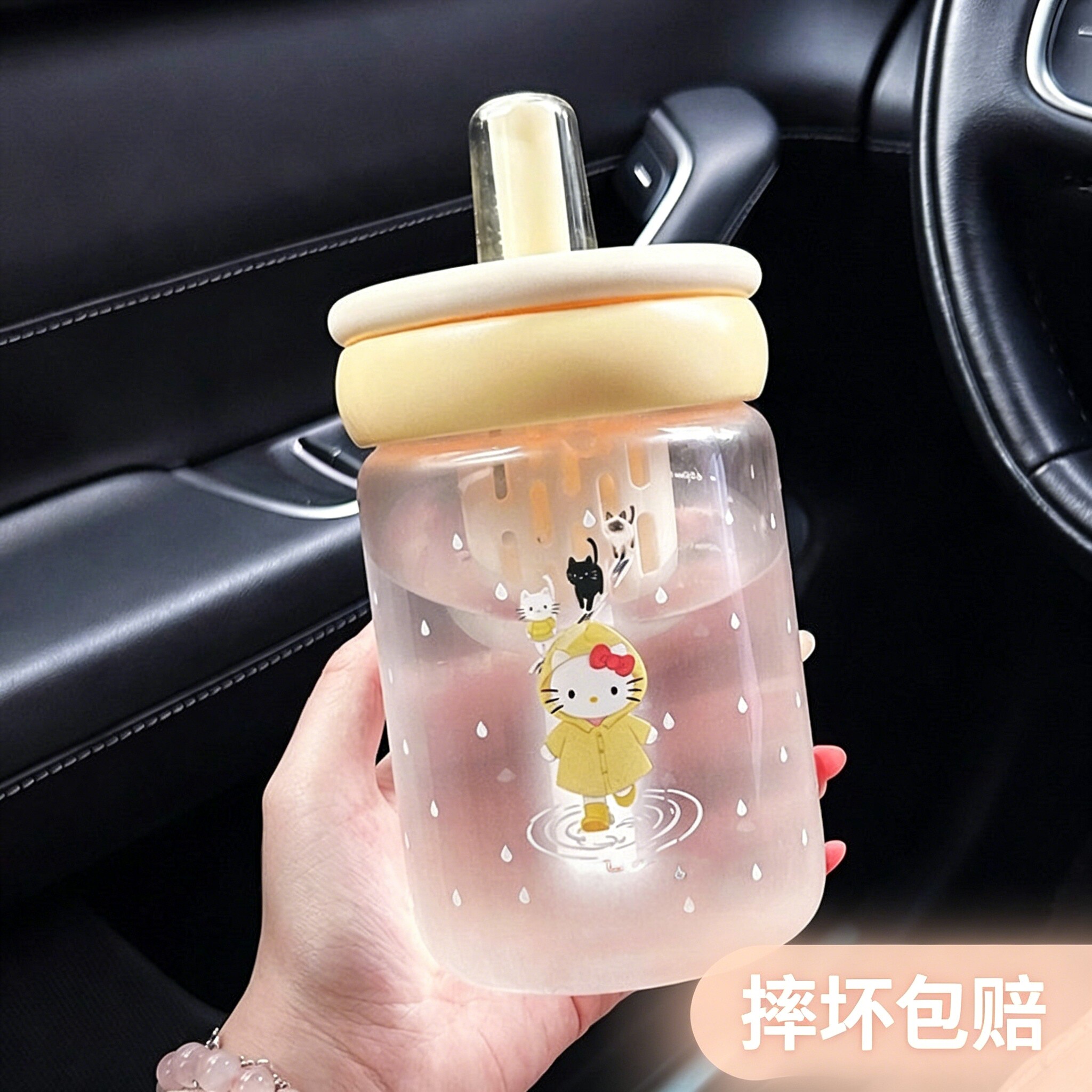 ins风吸管杯可爱高硼硅玻璃水杯高颜值女生外出便携学生咖啡杯子
