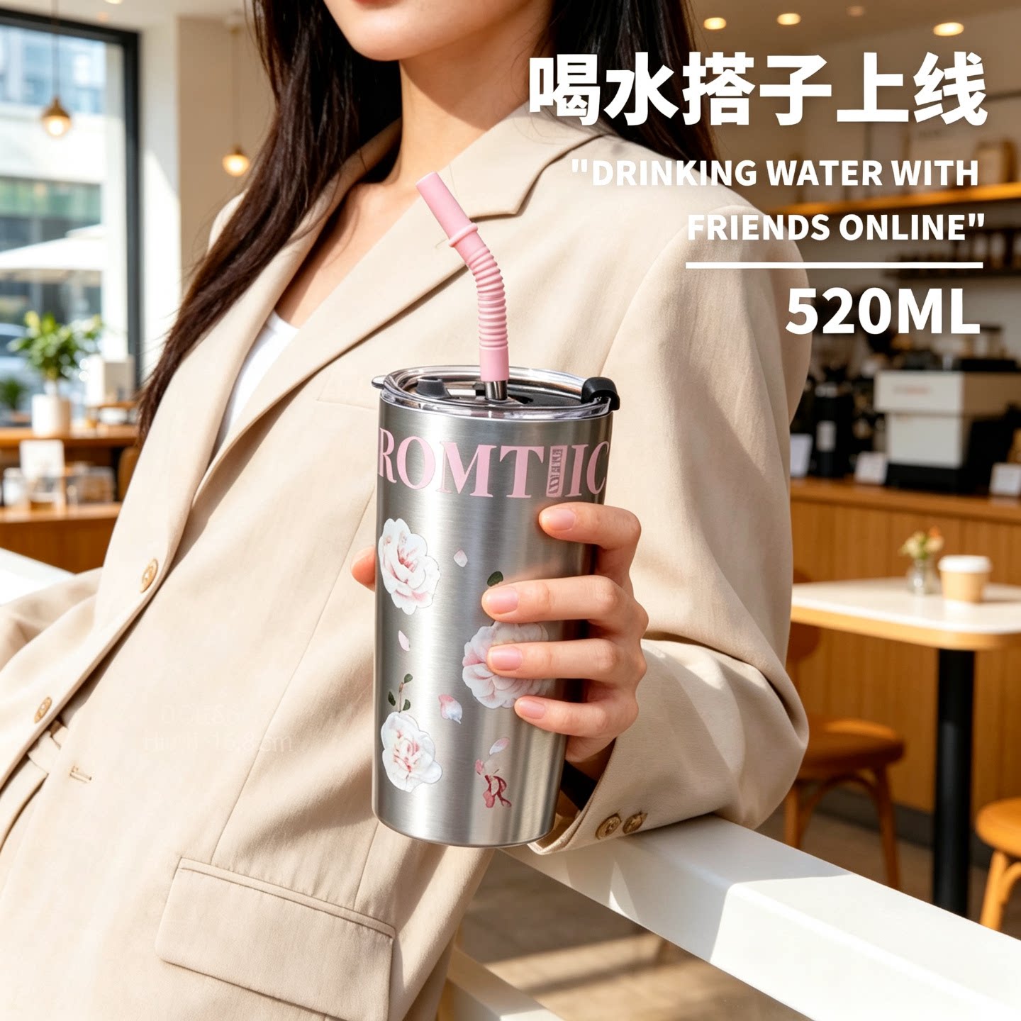 罗曼蒂克保温杯女士专用咖啡杯