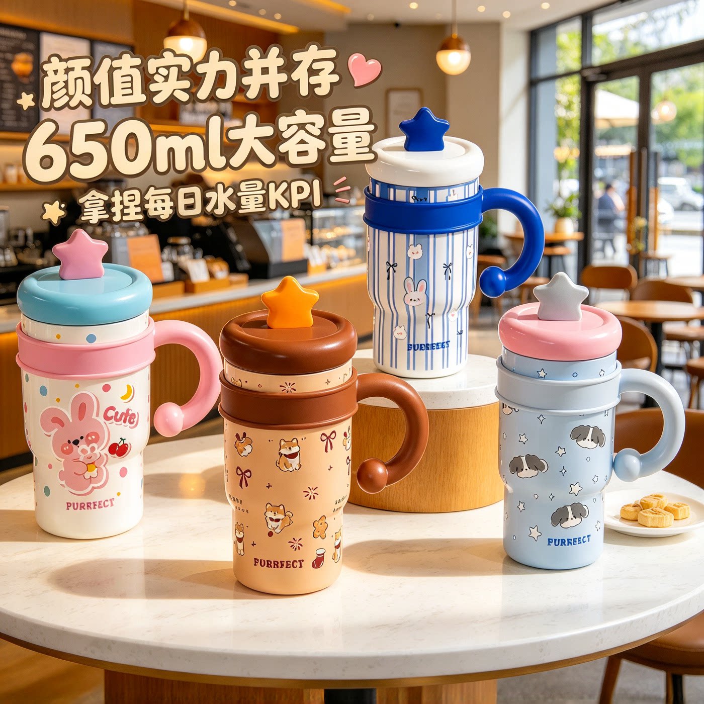 日本新款316不锈钢大容量冰霸杯手柄高颜值水杯吸管杯星豹保温杯