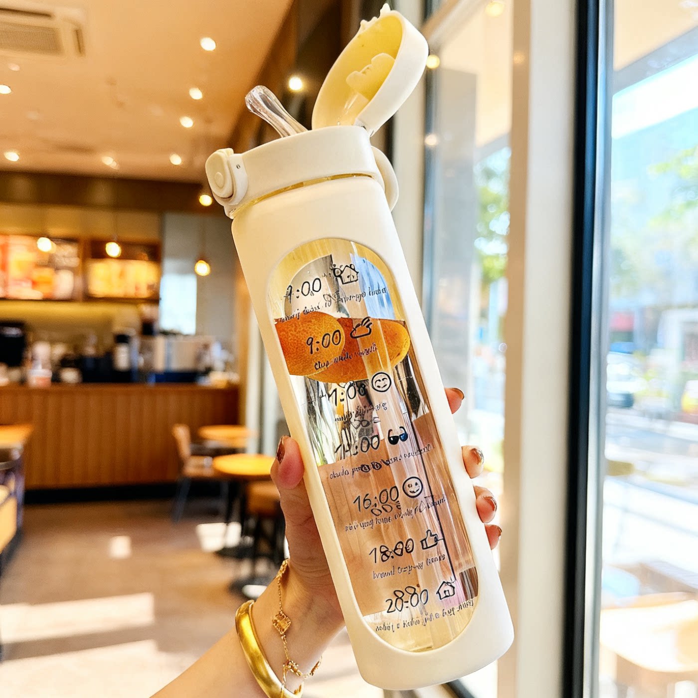 玻璃杯防摔耐高温吸管杯