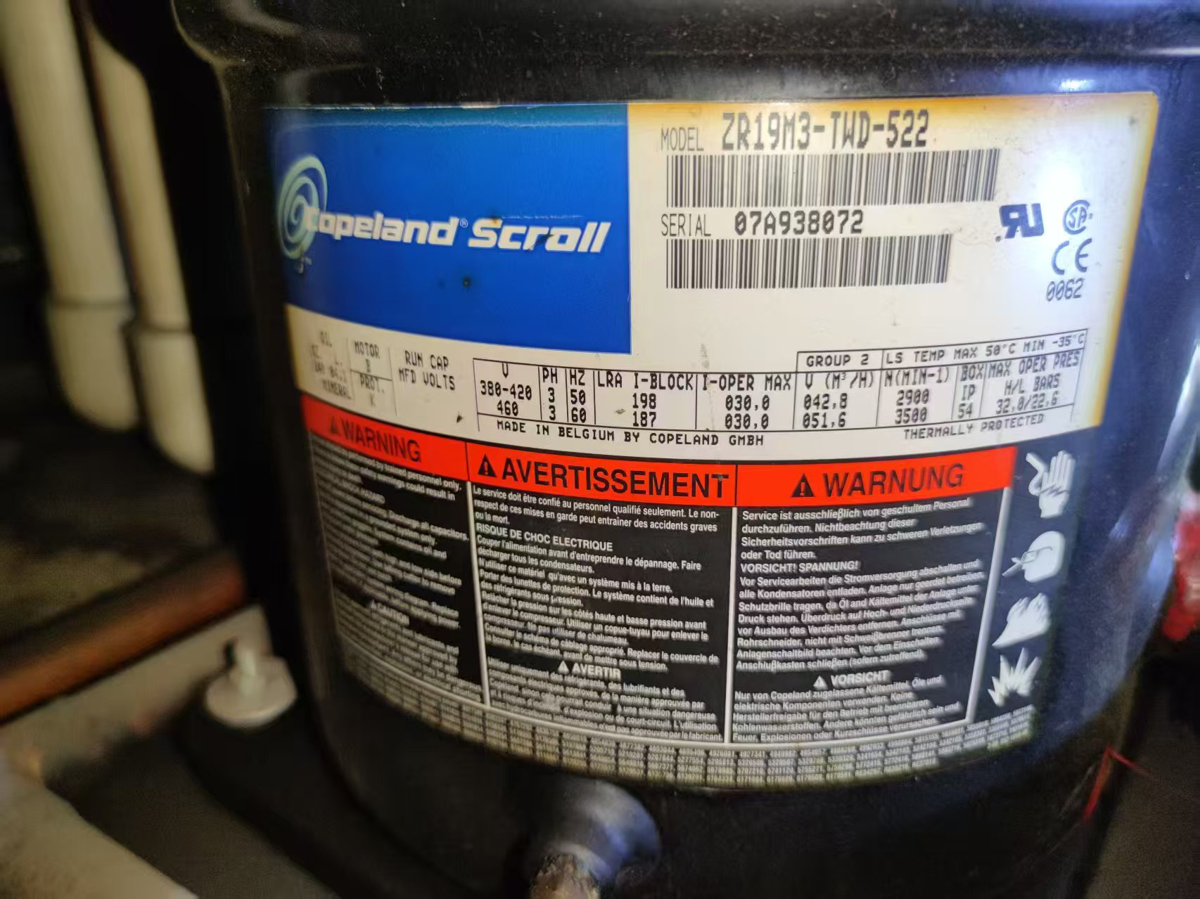 谷轮压缩机ZR19M3-TWD-522