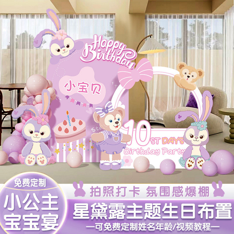 星黛露女孩生日场景布置装饰十周岁12三兔宝宝儿童派对背景墙kt板