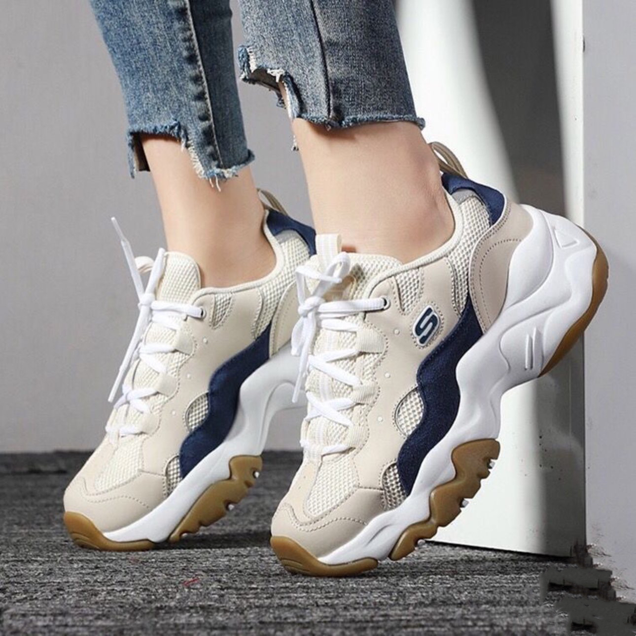 Skechers/斯凯奇 D'Lites 3.0 复古 厚底增高 爹鞋 粉色/海蓝/白