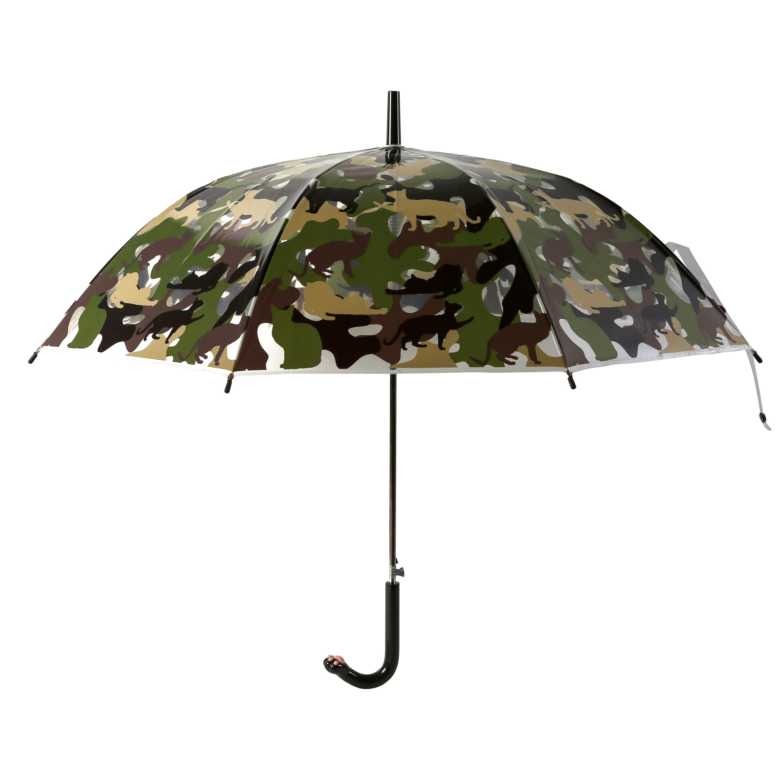 出口日本外贸原单半自己长手柄军猫爪成人学生绿迷彩雨伞透明雨伞