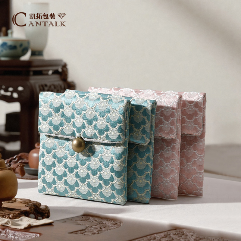 复古祥云文玩收纳袋加厚加绒纽扣朱砂手链按扣袋文玩手镯收纳袋