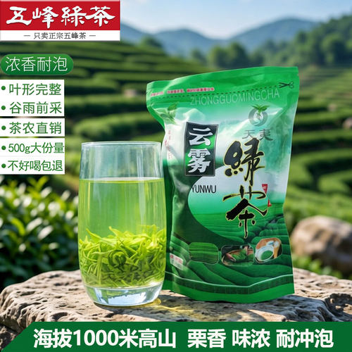 高山云雾炒青绿茶大袋实惠500g