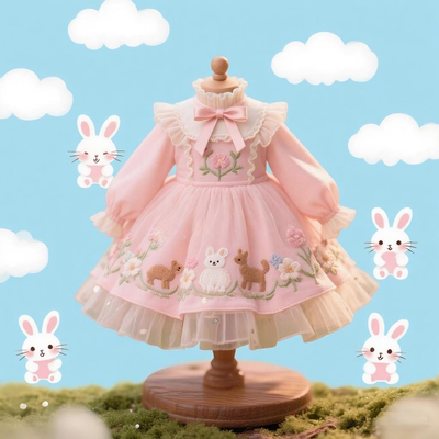 女童秋冬新款洛丽塔连衣裙宝宝刺绣洋气生日礼服小女孩加绒公主裙