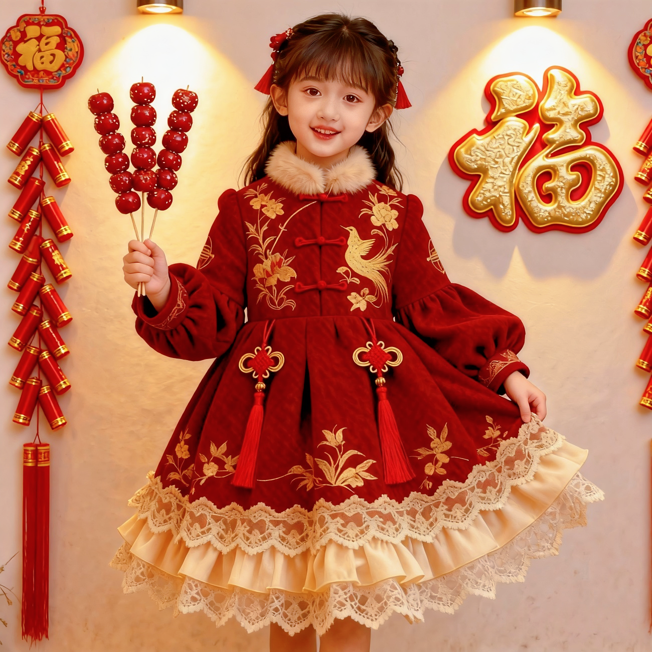 女童2026新款加绒中式国风连衣裙宝宝生日洋气洛丽塔公主裙拜年服,童装/婴儿装/亲子装,连衣裙,淘宝优惠券,粉丝福利购,淘宝优惠卷