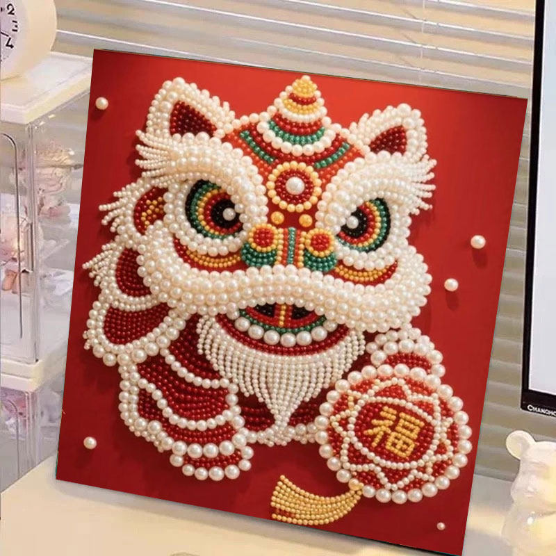 舞狮高级感新年福字珍珠画diy材料包手工活动数字油画新中式装饰,玩具/童车/益智/积木/模型,手工创意粘贴类,淘宝优惠券,粉丝福利购,淘宝优惠卷