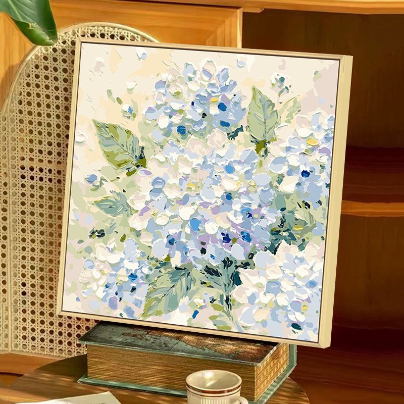 绣球玫瑰花卉数字油画diy填充填色手工绘奶油风丙烯油彩画装饰画