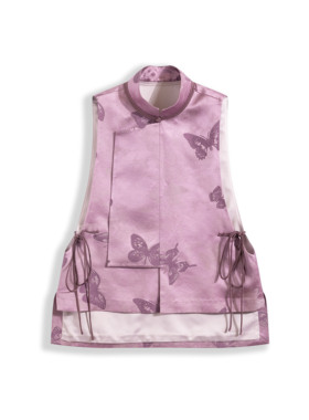 【粉红粉丝专享】丝毛蝴蝶紫色新中式马夹H25059