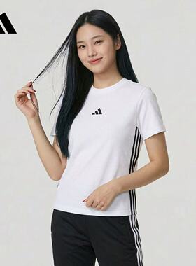 Adidas/阿迪达斯 条纹运动休闲圆领上衣2026夏女短袖T恤 JD0844
