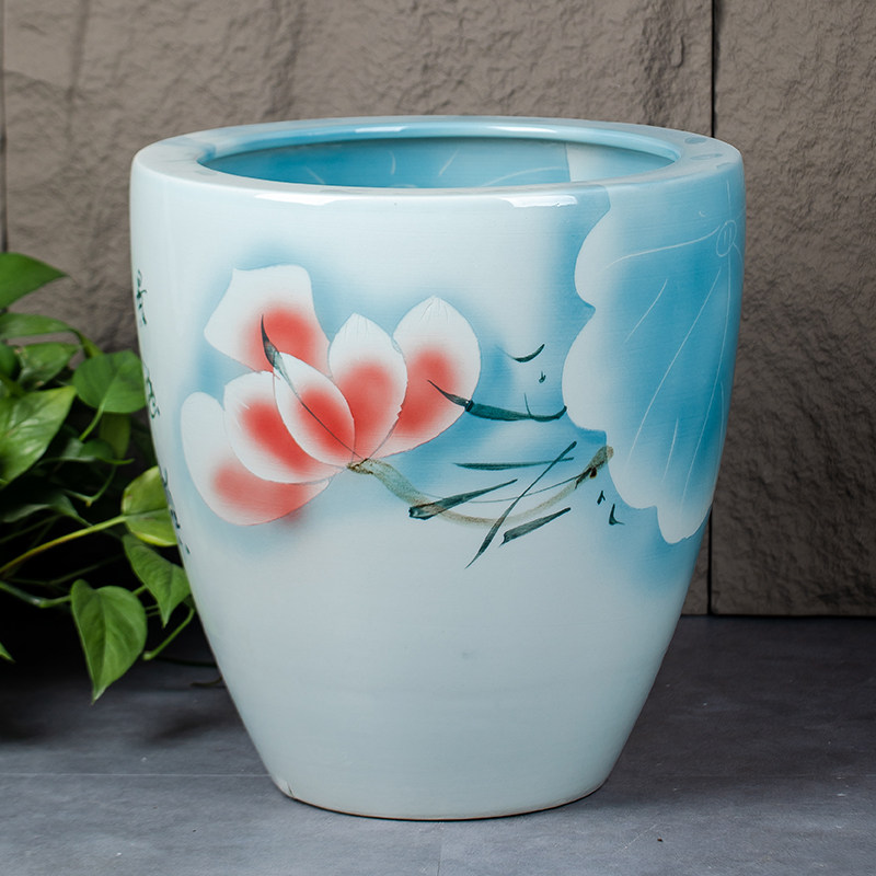 景德镇陶瓷古法鱼缸大号养荷花睡莲盆水缸庭院客厅书房摆件书画缸,家居饰品,花盆,淘宝优惠券,粉丝福利购,淘宝优惠卷