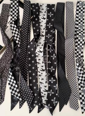 140cm长条丝巾新款ins细窄领巾女丝巾波点格子飘带头巾绑发带腰带