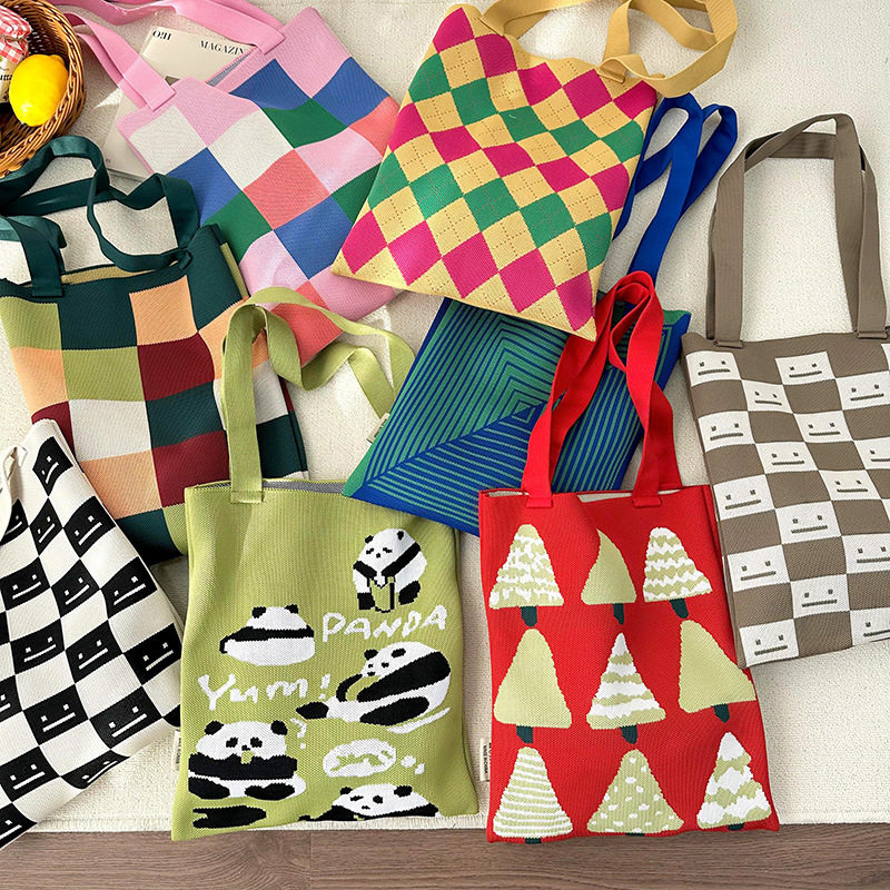 大容量针织单肩手提包女通勤购物托特袋韩版百搭小众设计学生装书,箱包皮具/热销女包/男包,通用款女包,淘宝优惠券,粉丝福利购,淘宝优惠卷