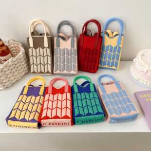 糖果色手机针织包大容量托特包学生单肩斜跨手提包送礼零钱小方包