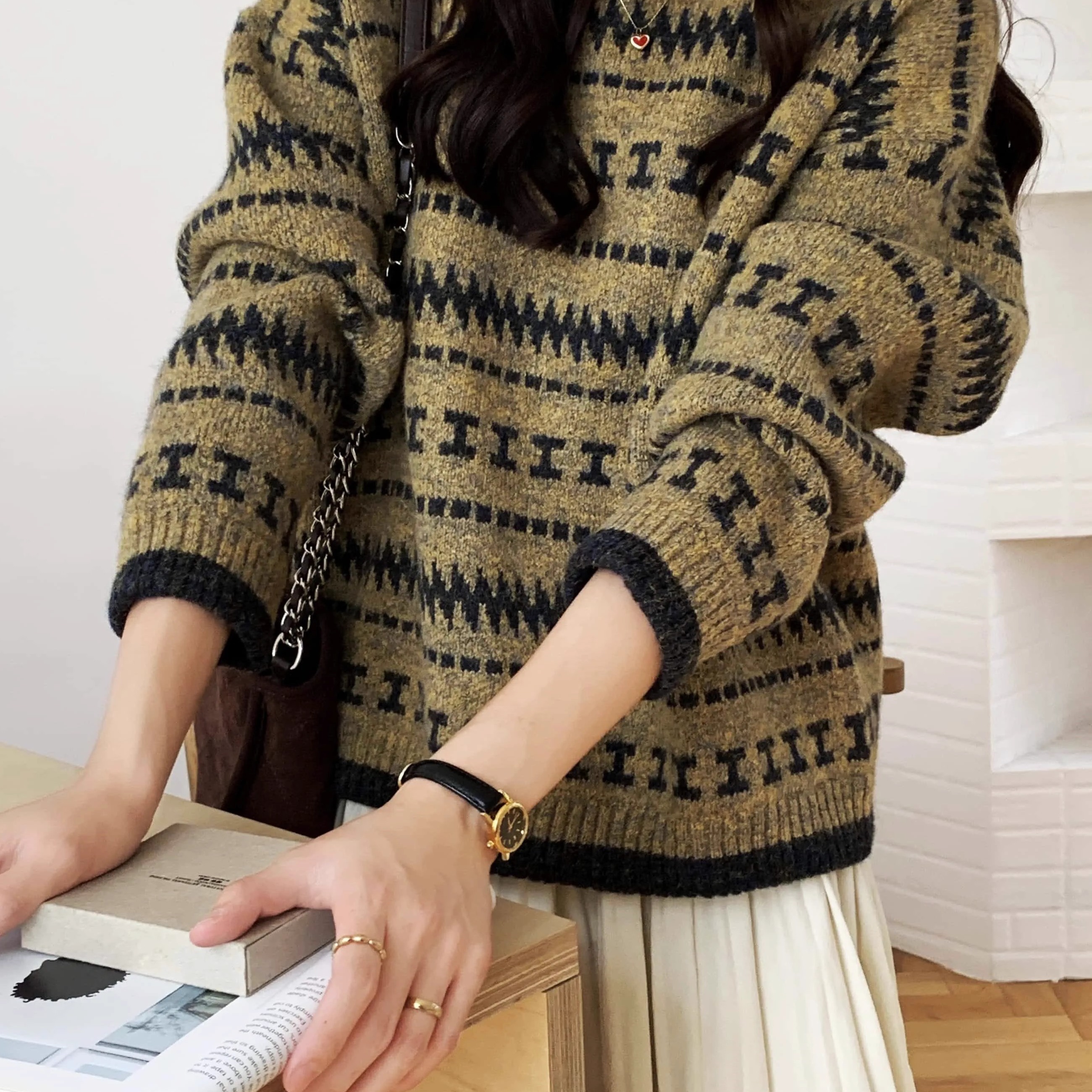 韩版费尔岛毛衣上衣2025小众