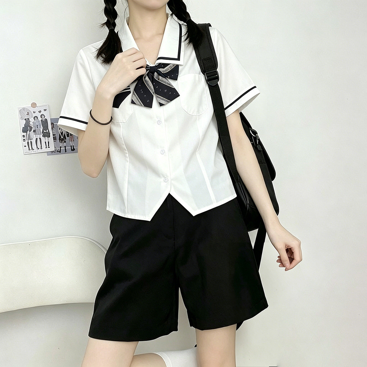 日系JK制服短裤学生班服西裤校服英伦黑色直筒裤子女生大码学院风