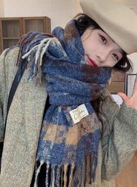 2026秋冬新款仿羊绒格子俄罗斯方块围巾女韩版流苏披肩潮百搭围脖