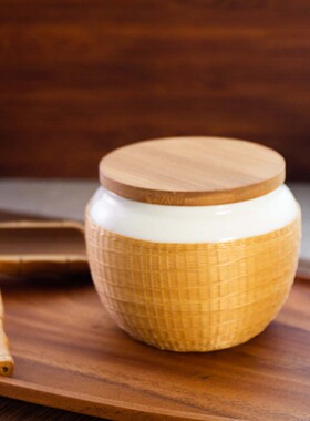 非遗竹编竹丝扣瓷新款茶叶罐