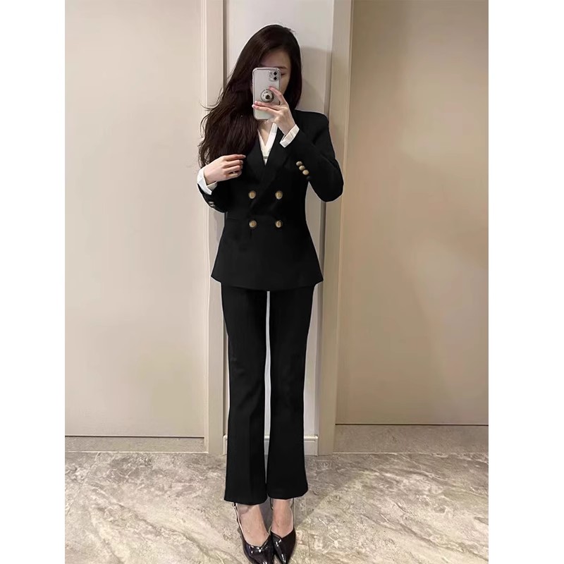时尚韩版洋气修身显瘦高端正装面试西服上衣女神范微喇裤西装套装