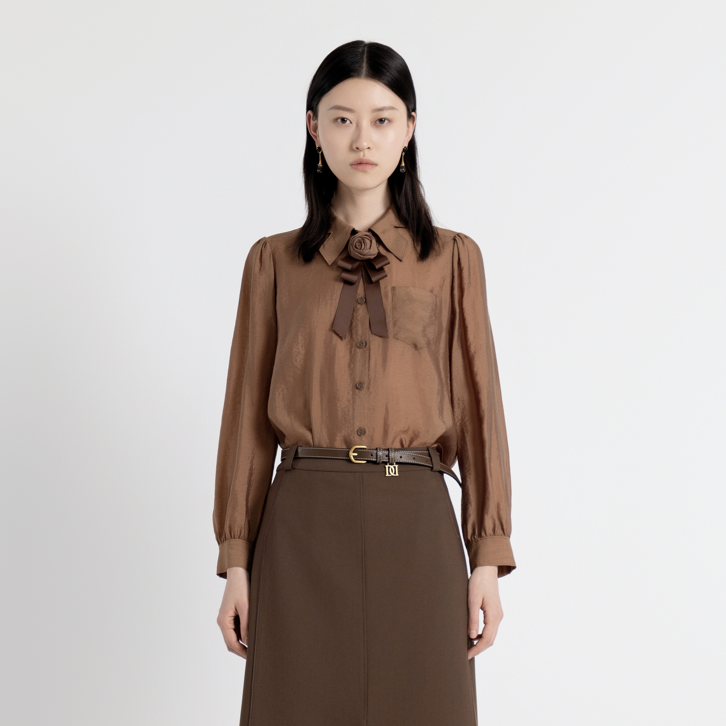 婉甸2025年秋季新品茶棕色长袖衬衫1243S10MD3