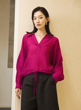 婉甸2025夏季新品蔓越莓色人丝压皱上衣套头衬衫1242S09SX2