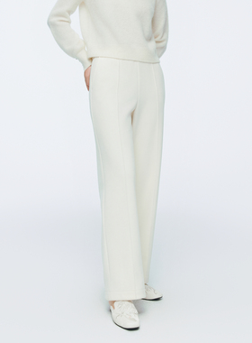 婉甸2025年冬季新品米白色坑条阔腿裤1244P18SX4