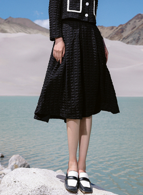 婉甸2026春季新品黑色蓬蓬裙中长款伞裙1251K11MS2YX