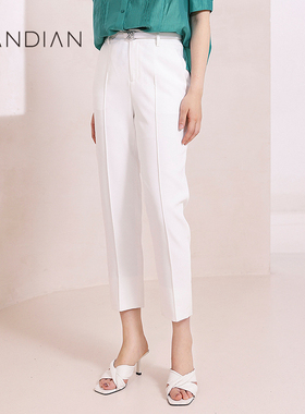 婉甸月白色合体裤夏季新品简约百搭风铅笔九分裤1232P05RS1