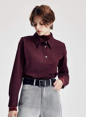婉甸2026春绛红色套头上衣衬衫1251S02YJ1