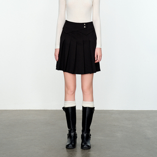 婉甸黑色压褶短裙冬季 A字型褶皱短裙1234K01RX1 新品