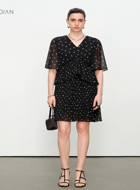 婉甸黑色短袖连衣裙1232N87QY7DS