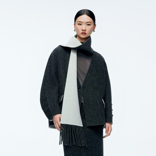 婉甸2025年冬季新品火山灰/薄纱粉双面呢外套1244E05GS3