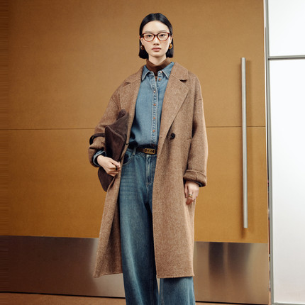 婉甸2025年冬季新品棕榈咖双面呢大衣1244C09ZY2