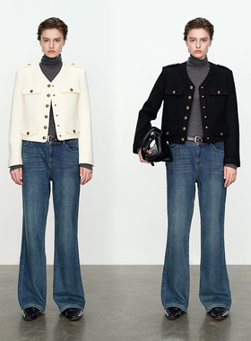 婉甸暖瓷白短款呢料外套冬季新品合体型开襟MBD1O02DZX