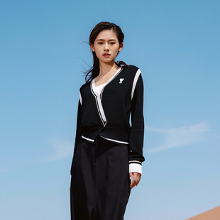 百搭风针织衫 黑色毛织套头衫 1241W17SJ2 新品 婉甸2025春季